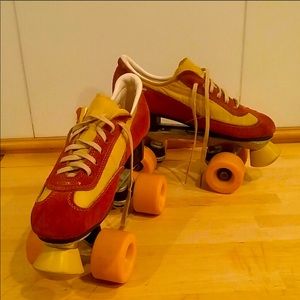 Vintage Roller Skates Orange and Yellow Size 8